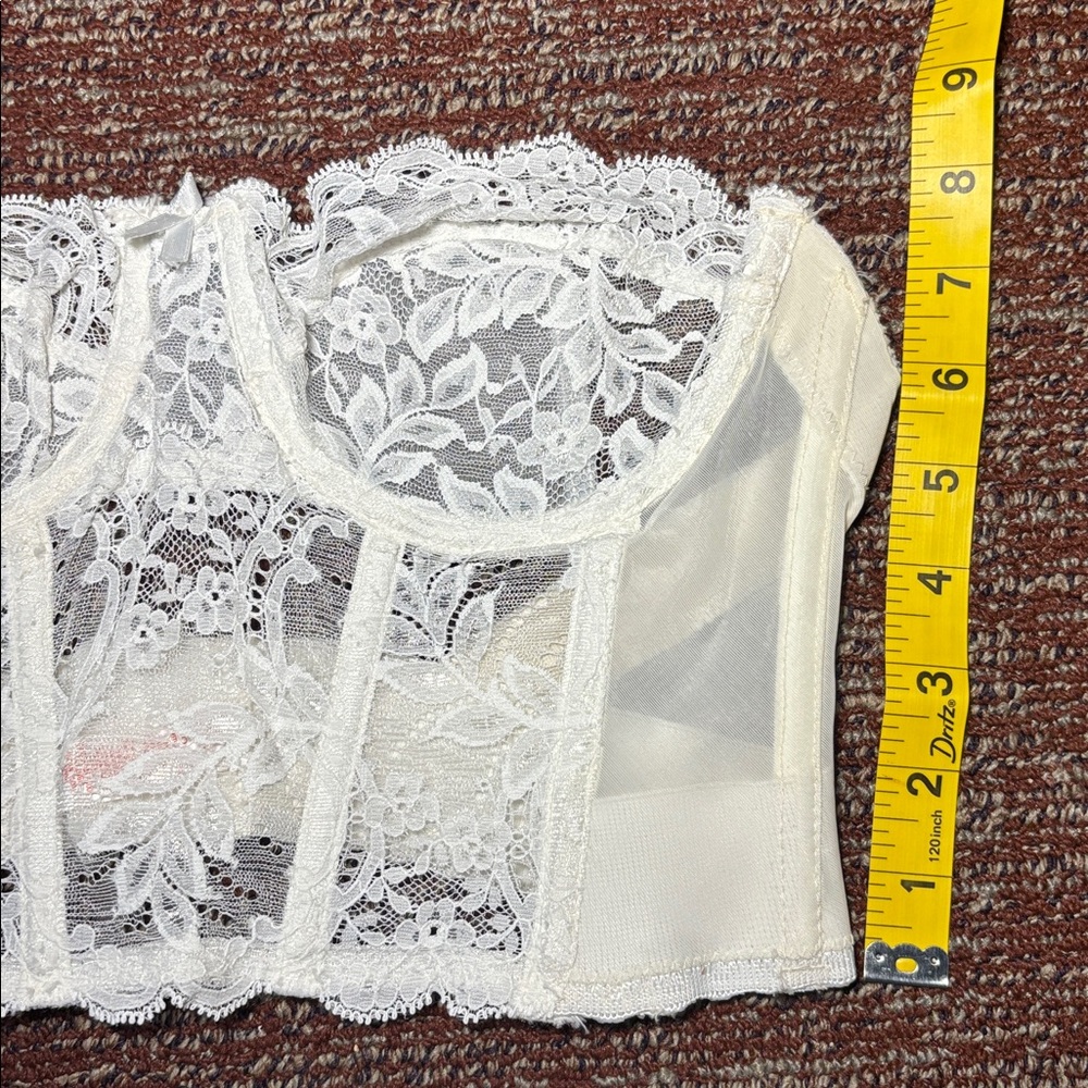 Fleur De Lace cream eyelet lace bustier sheer delicate lace vintage bra 36A - Picture 14 of 16